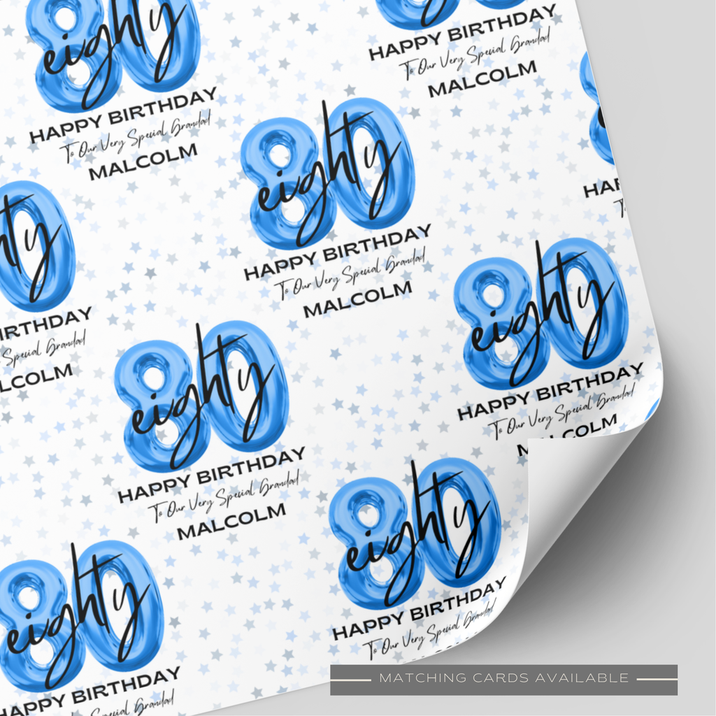 80th Birthday Blue Balloon Wrapping Paper