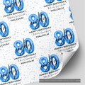 80th Birthday Blue Balloon Wrapping Paper