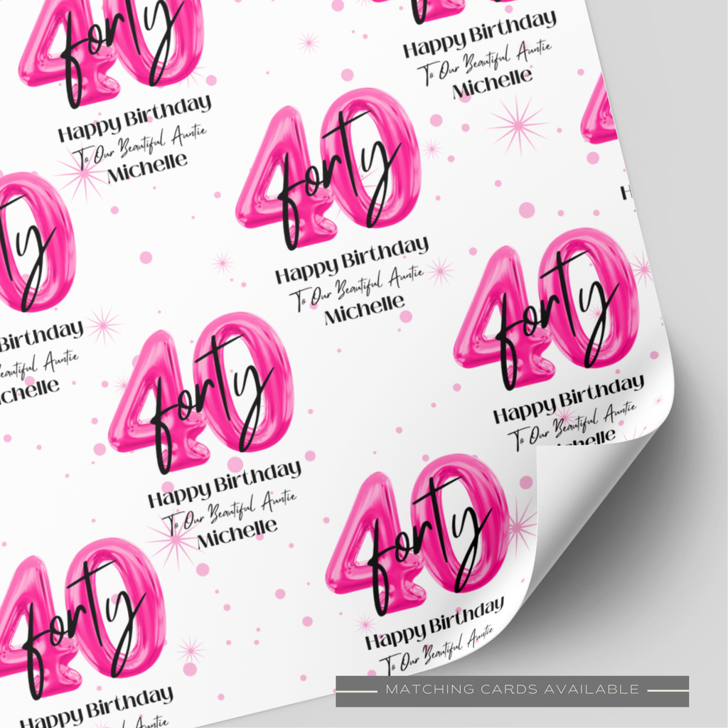 40th Birthday Pink Balloon Wrapping Paper