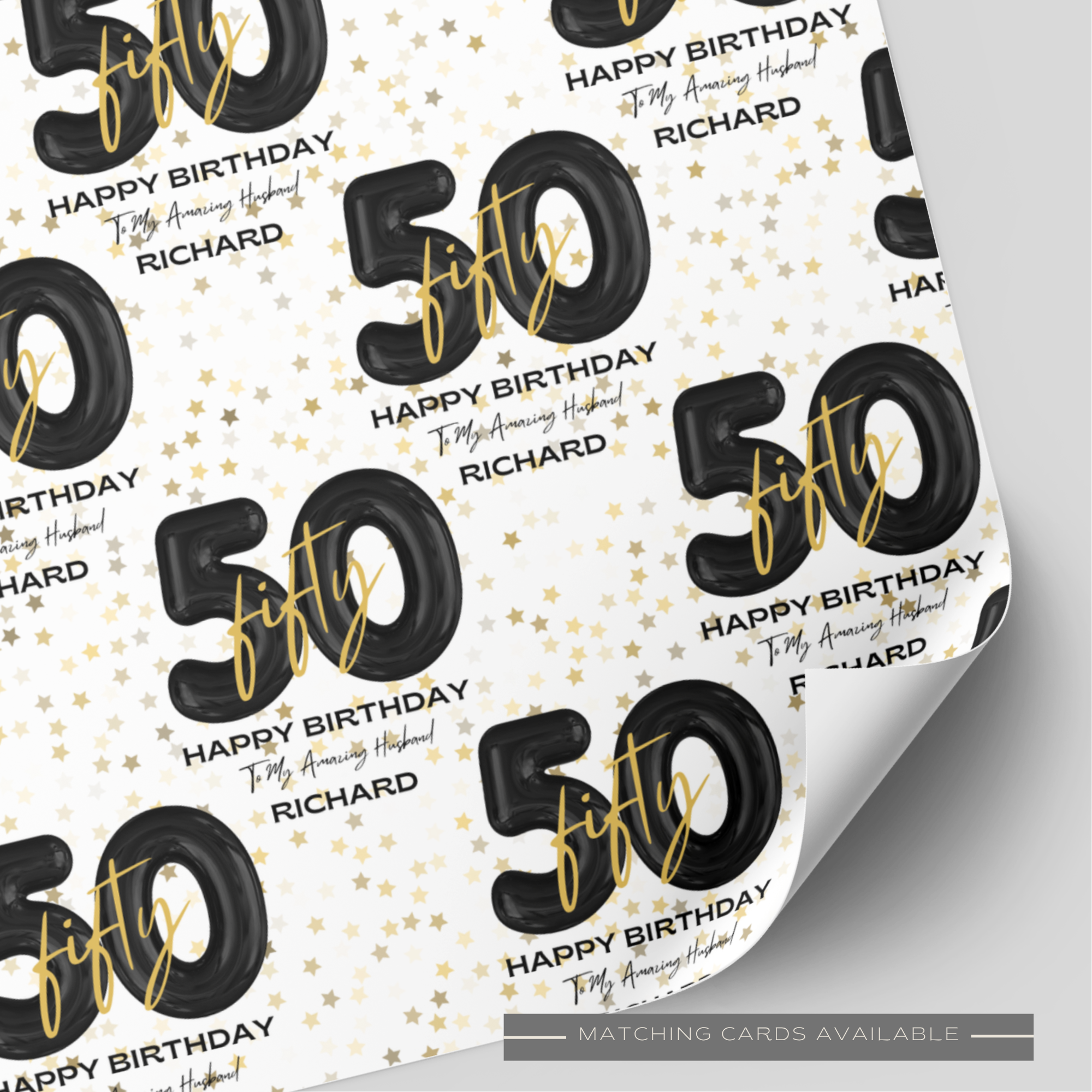 50th Birthday Black & Gold Balloon Wrapping Paper