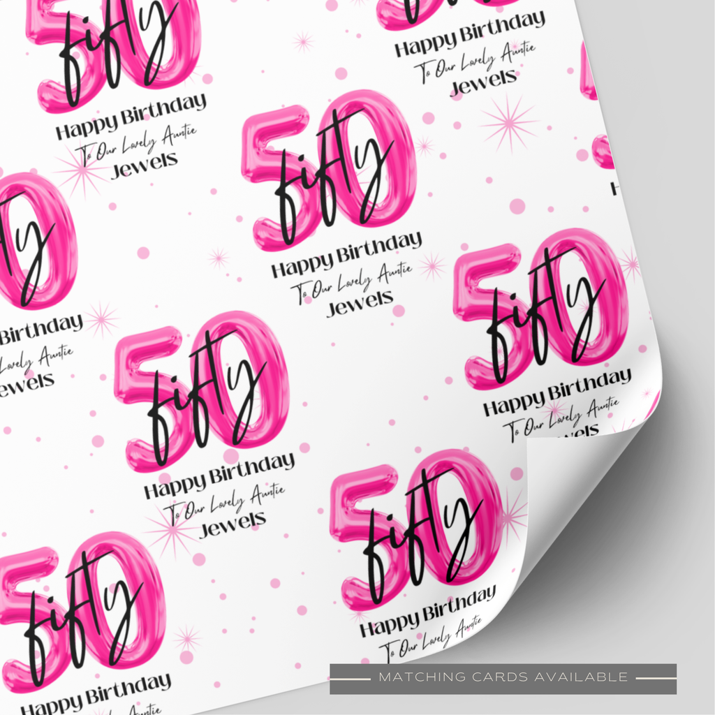 50th Birthday Pink Balloon Wrapping Paper