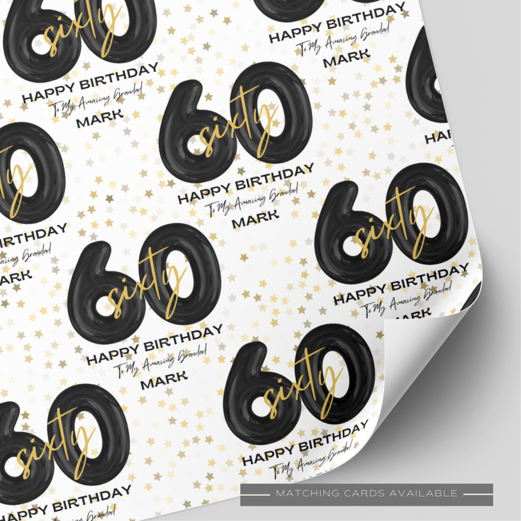 60th Birthday Black & Gold Balloon Wrapping Paper