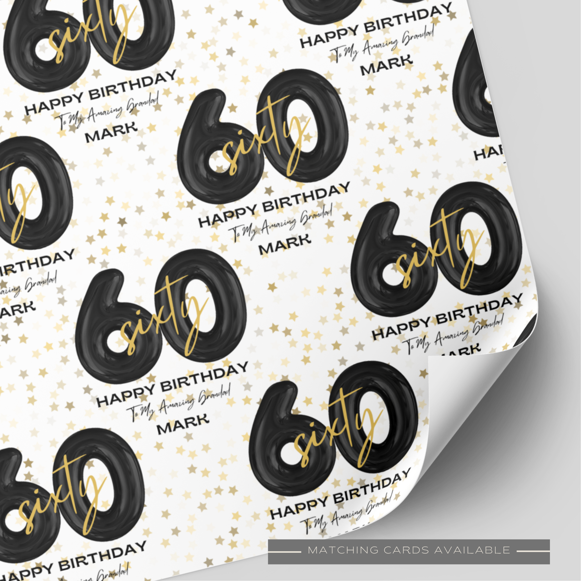 60th Birthday Black & Gold Balloon Wrapping Paper