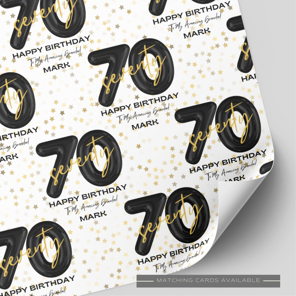 70th Birthday Black & Gold Balloon Wrapping Paper