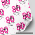 80th Birthday Pink Balloon Wrapping Paper