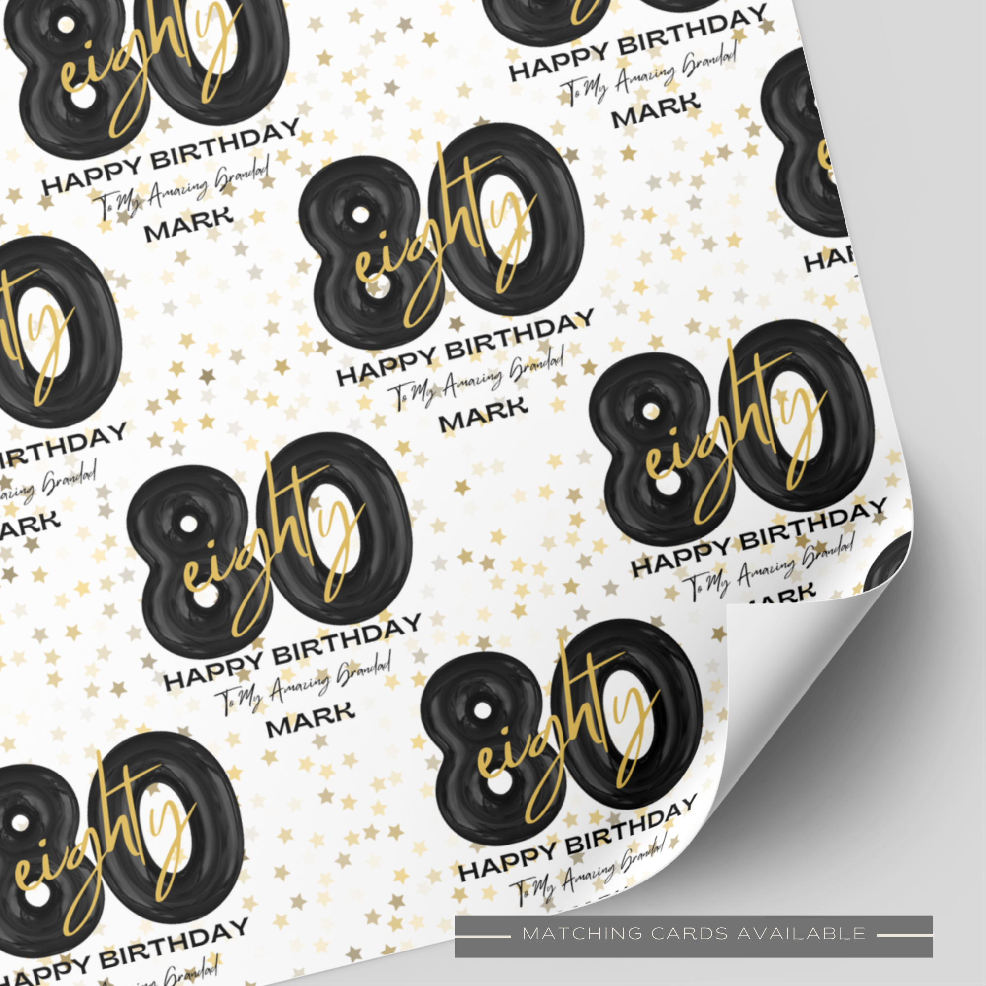 80th Birthday Black & Gold Balloon Wrapping Paper