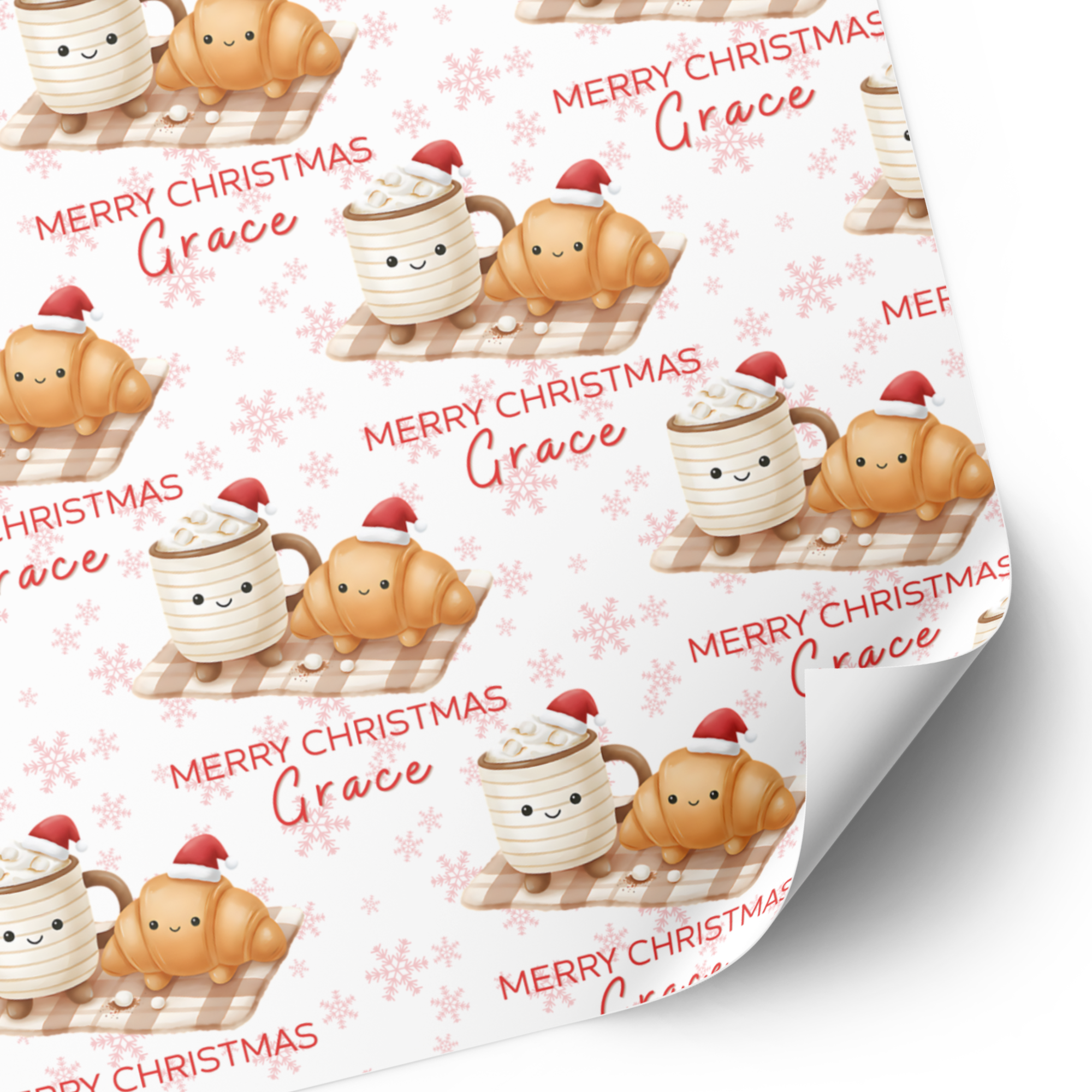 Plushie Christmas Wrapping Paper | Coffee & Croissant Gift Wrap