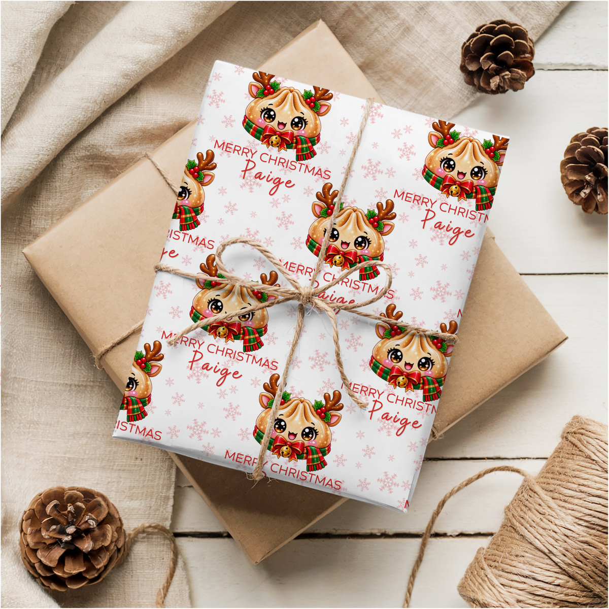 Dumpling Christmas Wrapping Paper | Reindeer Dumpling Gift Wrap