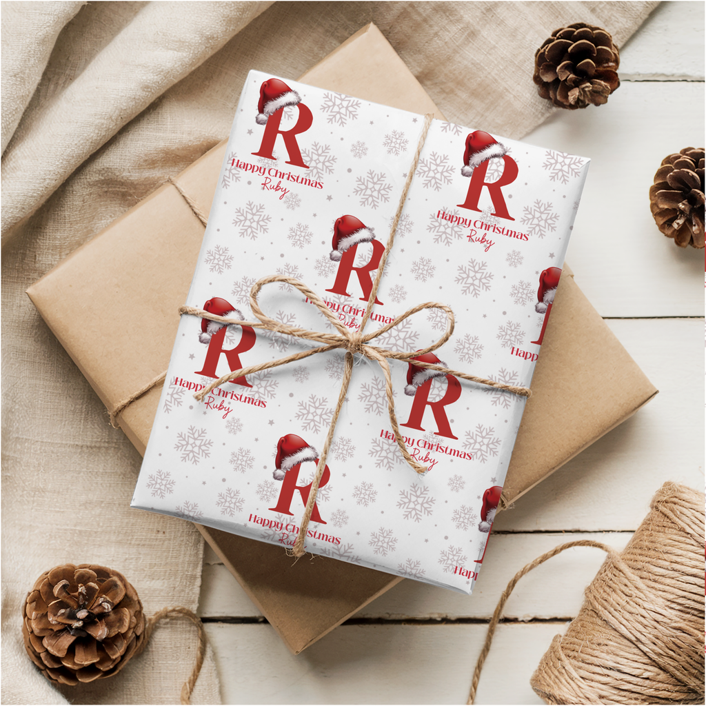 Initial Christmas Wrapping Paper | Santa Hat