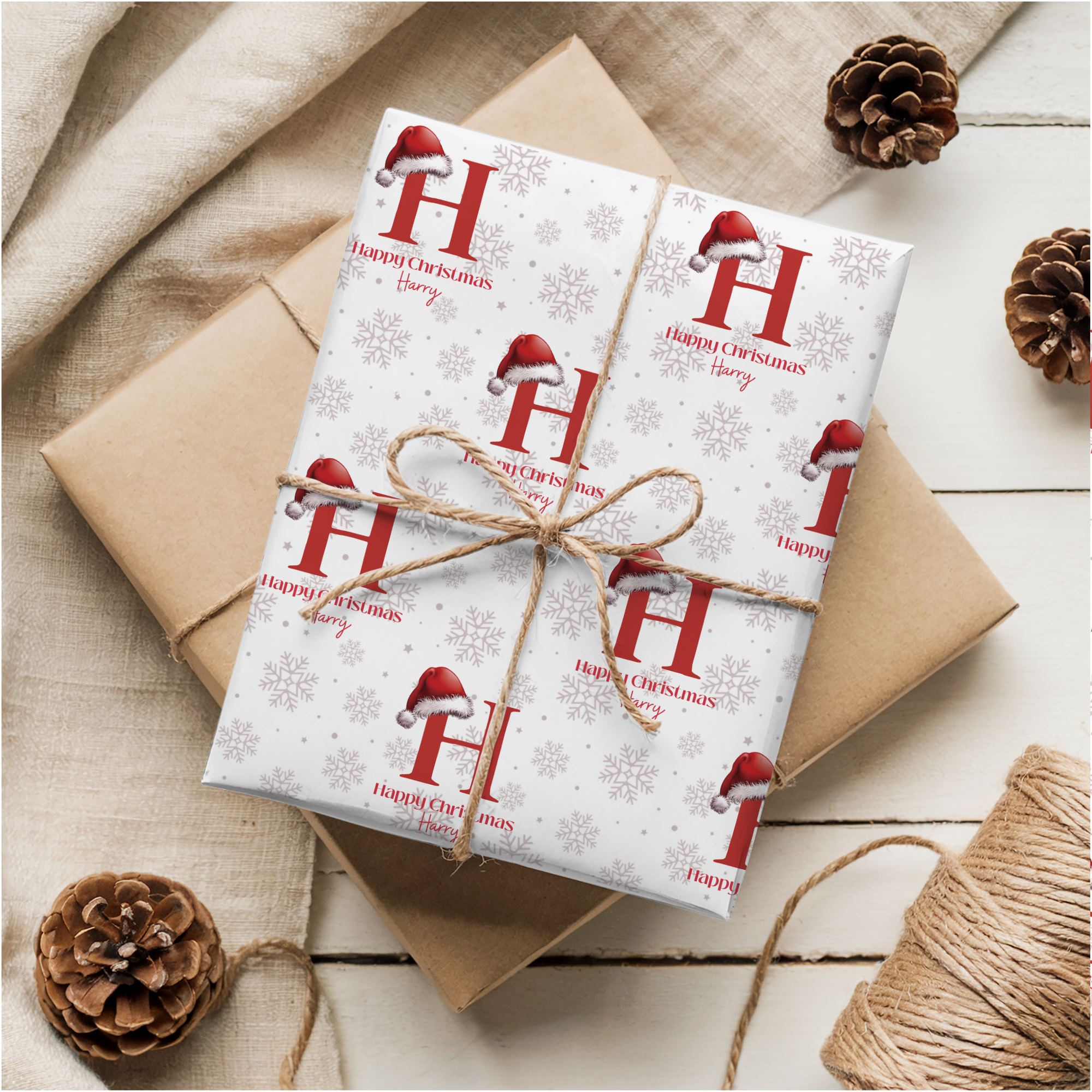 Initial Christmas Wrapping Paper | Santa Hat