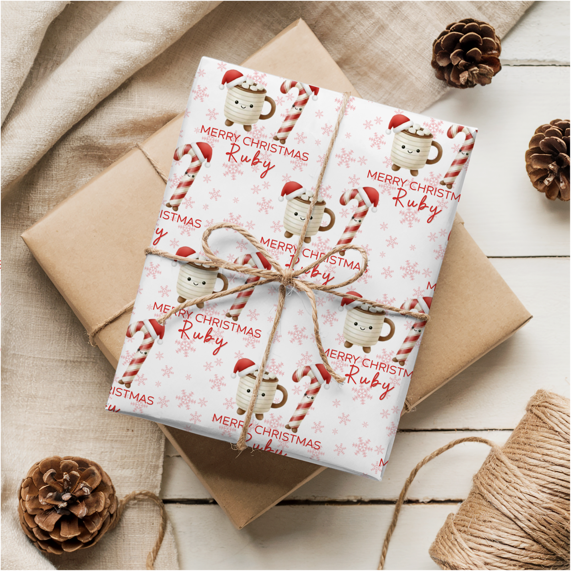 Plushie Christmas Wrapping Paper | Coffee & Candy Cane Gift Wrap