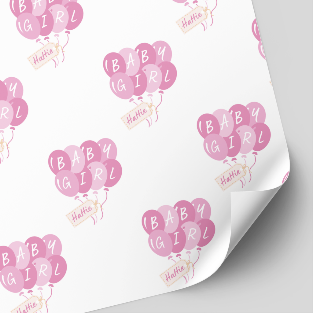 Baby Girl Pink Balloons Wrapping Paper