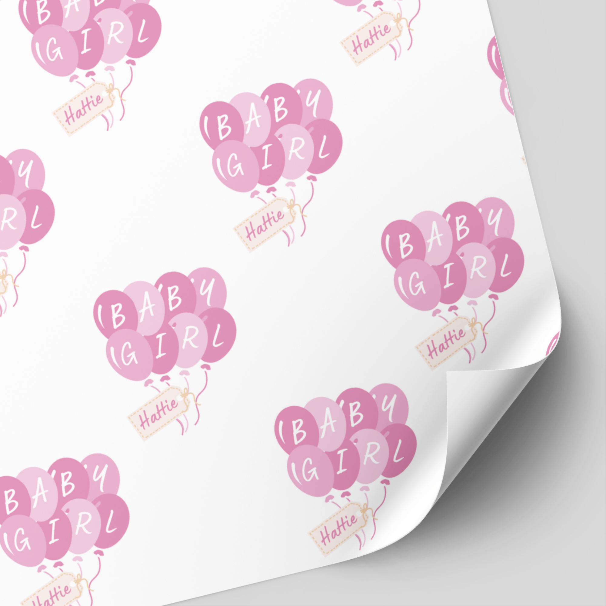 Baby Girl Pink Balloons Wrapping Paper