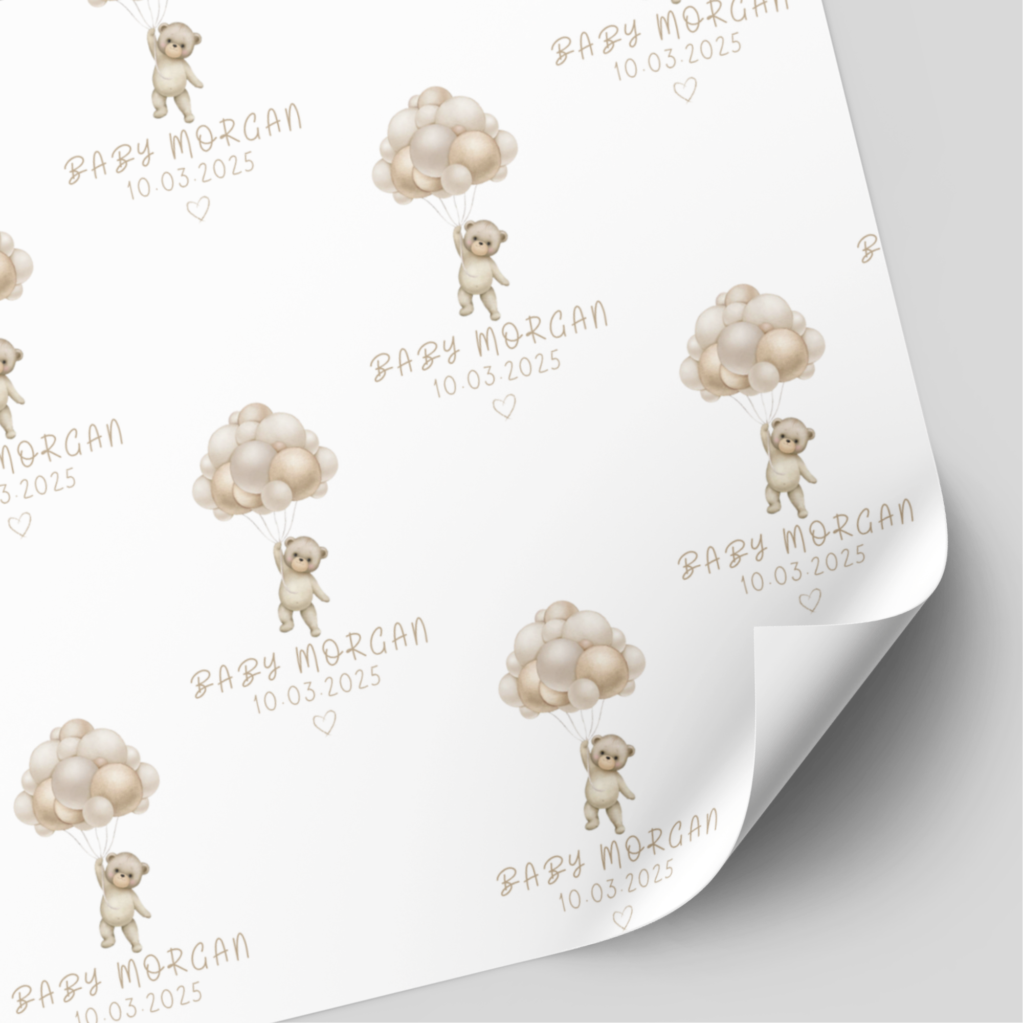 New Baby Wrapping Paper with Bear and Balloons