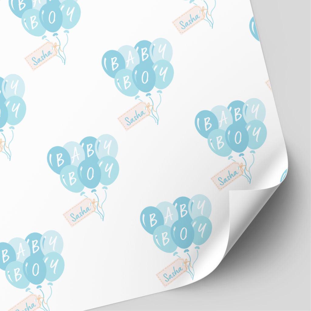 Baby Boy Blue Balloons Wrapping Paper