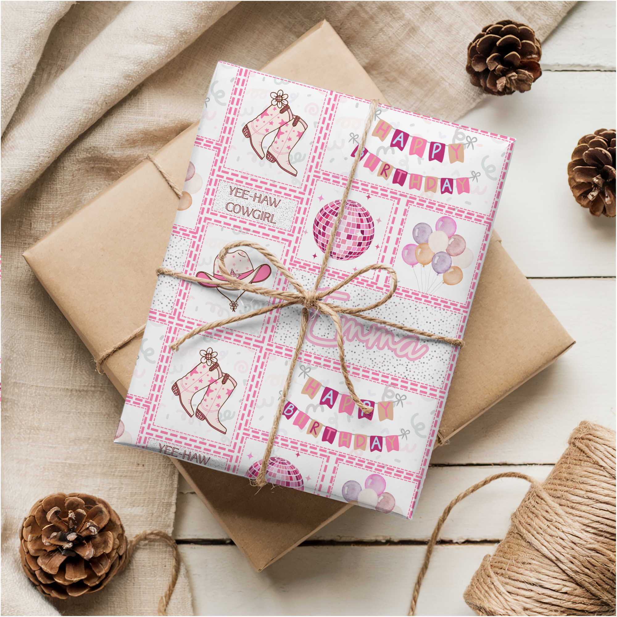 Cowgirl Birthday Wrapping Paper