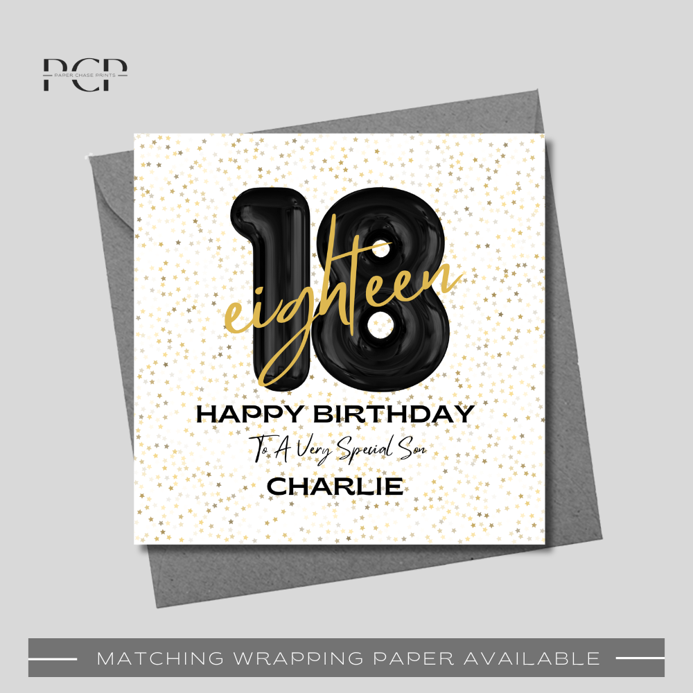 18th Birthday Black & Gold Balloon Wrapping Paper