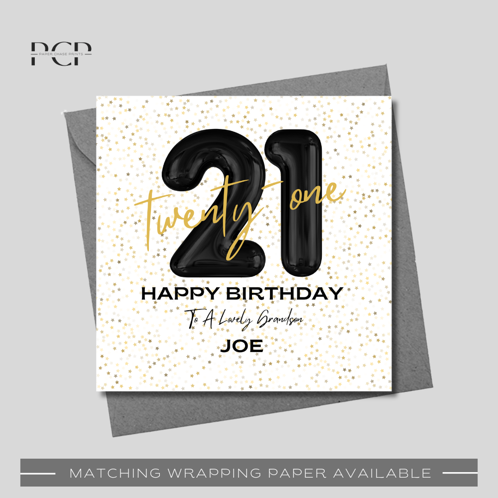 21st Birthday Black & Gold Balloon Wrapping Paper