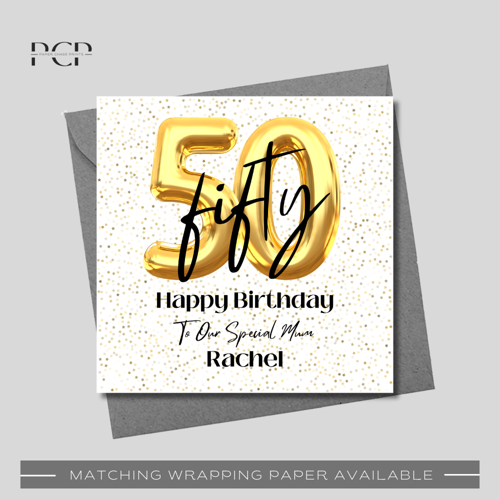 50th Birthday Gold Balloon Wrapping Paper