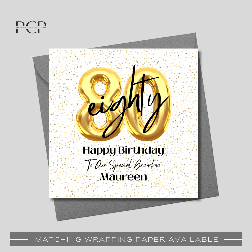 80th Birthday Gold Balloon Wrapping Paper