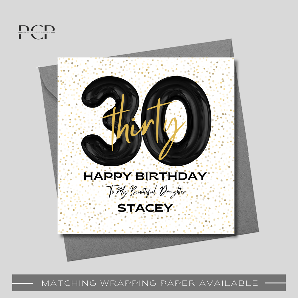 30th Birthday Black & Gold Balloon Wrapping Paper