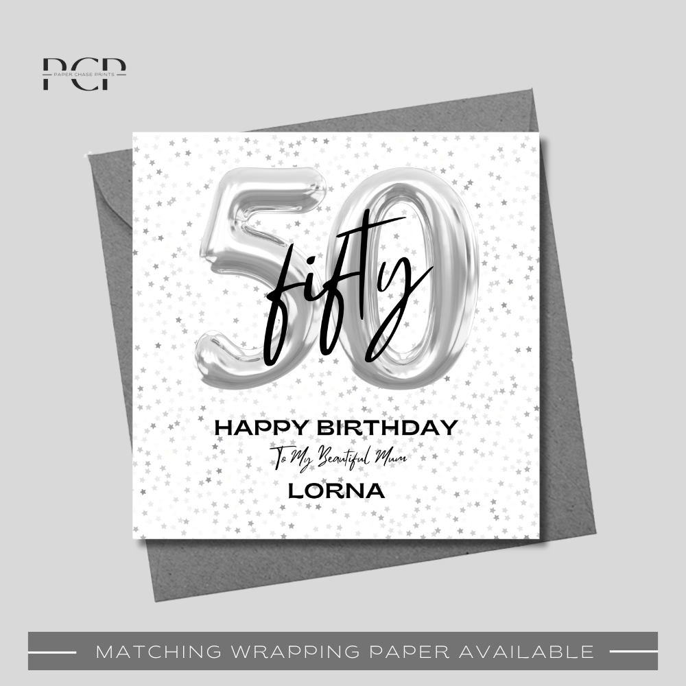 50th Birthday Silver Balloon Wrapping Paper