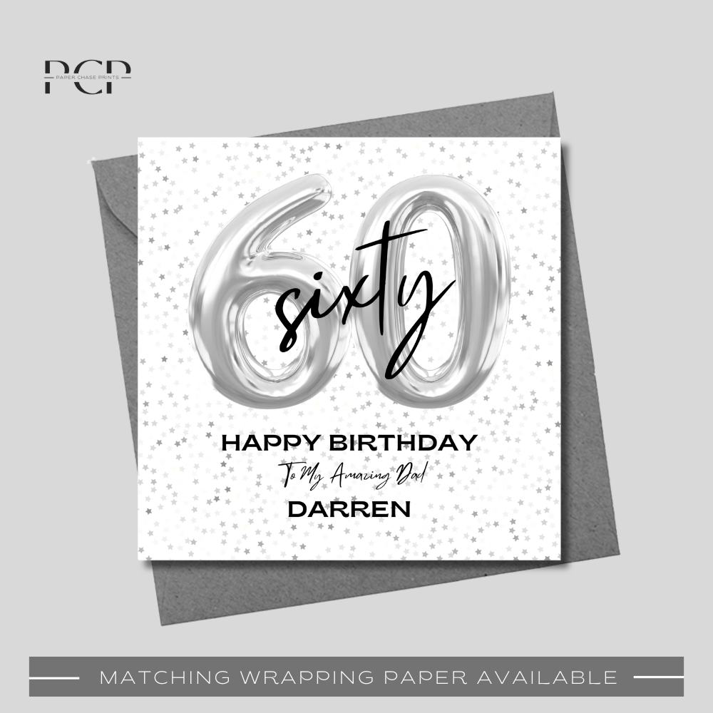 60th Birthday Silver Balloon Wrapping Paper