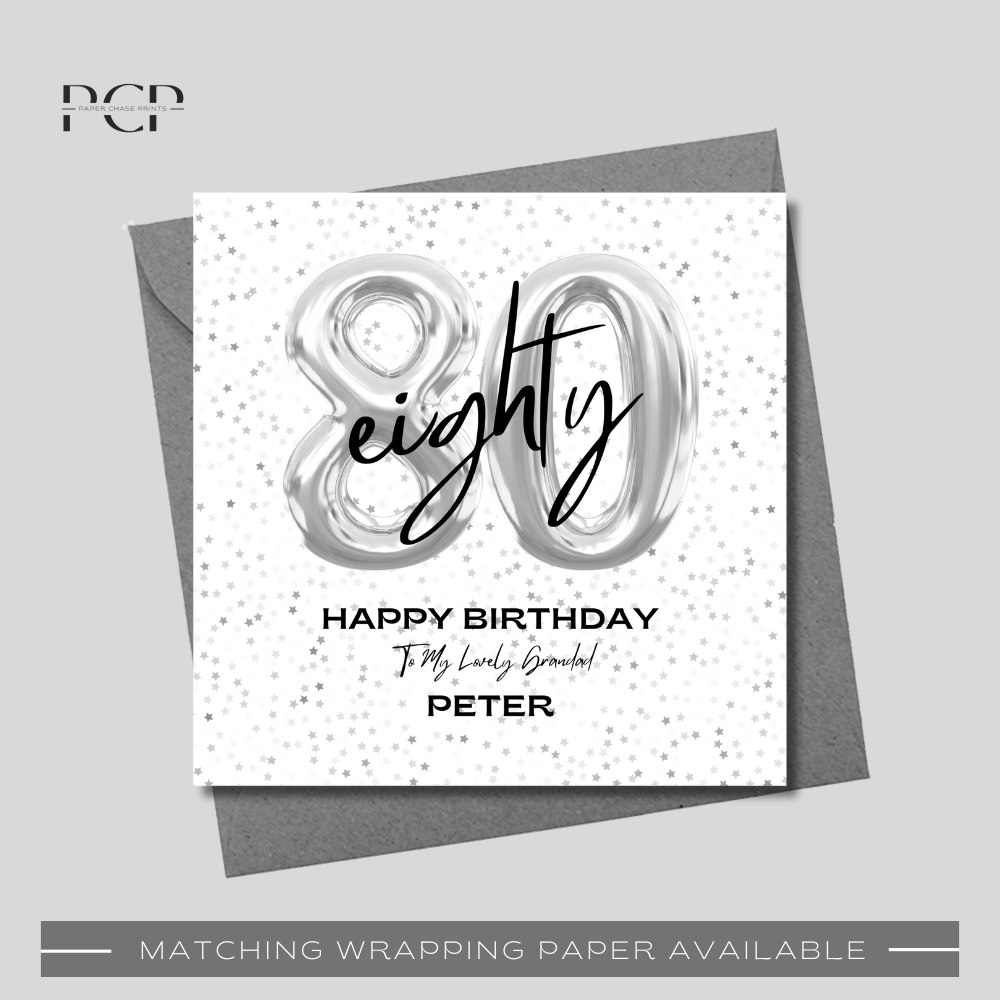 80th Birthday Silver Balloon Wrapping Paper