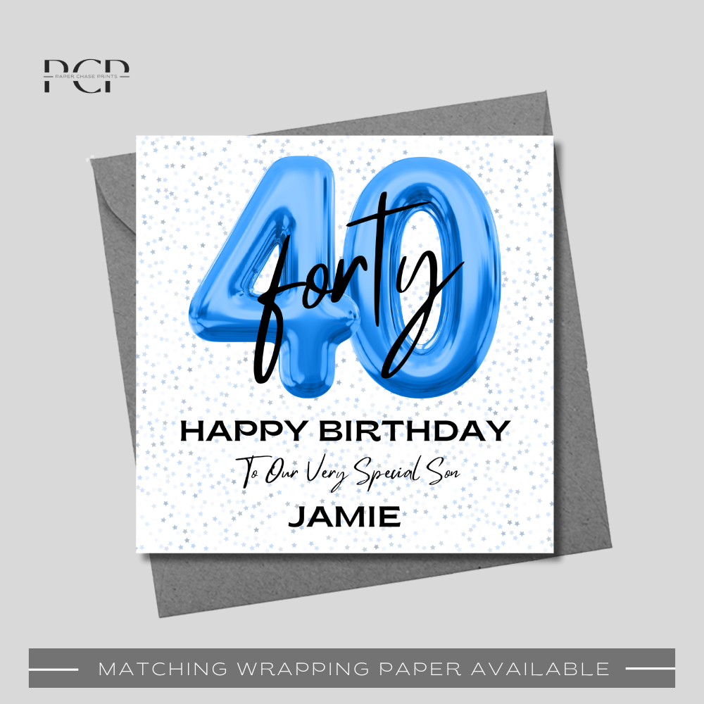 40th Birthday Blue Balloon Wrapping Paper