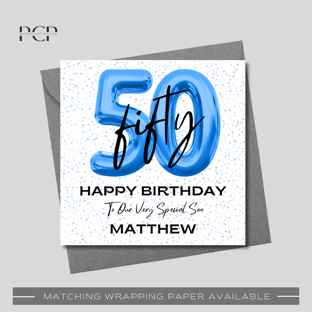 50th Birthday Blue Balloon Wrapping Paper