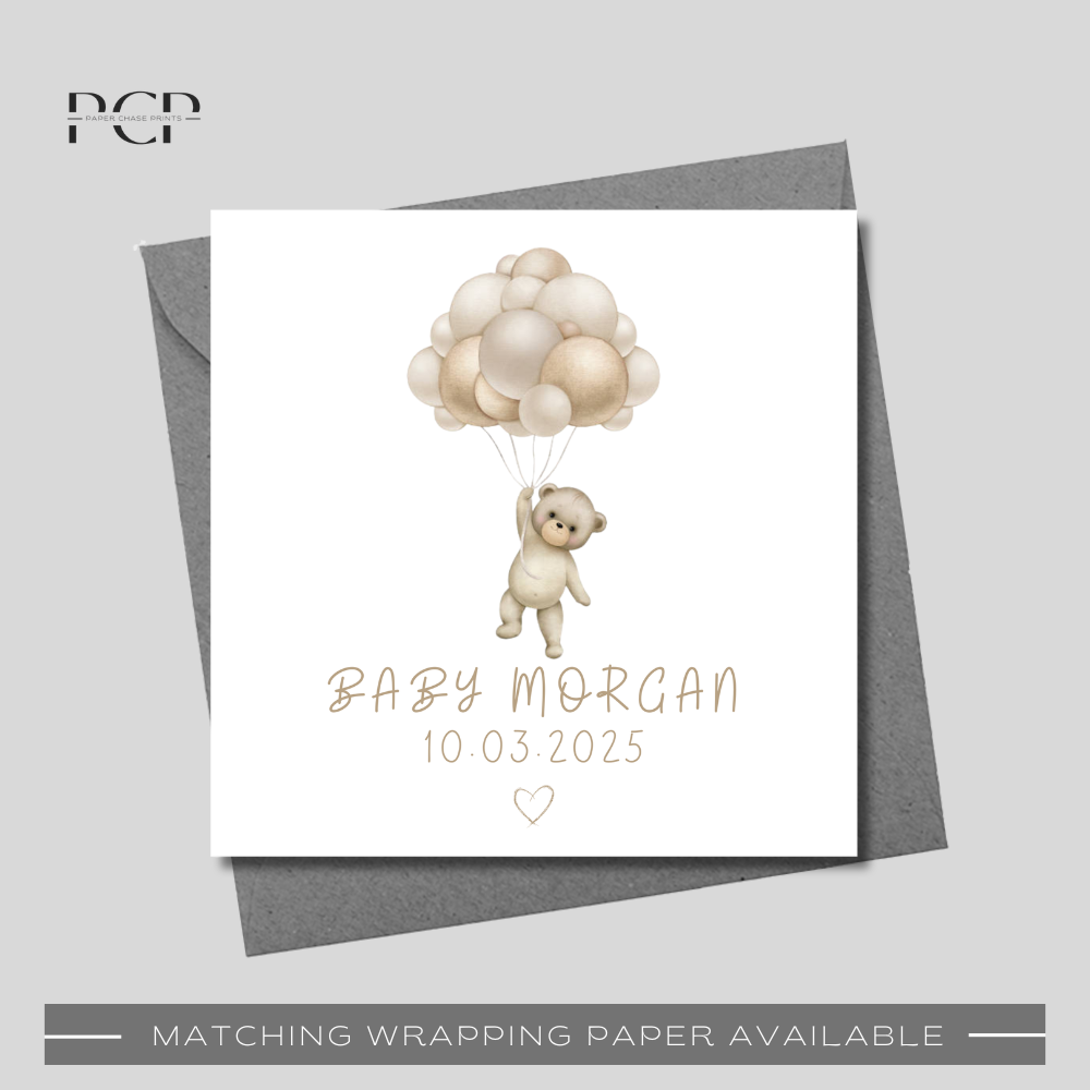 New Baby Wrapping Paper with Bear and Balloons