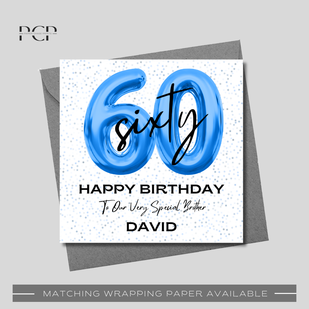 60th Birthday Blue Balloon Wrapping Paper