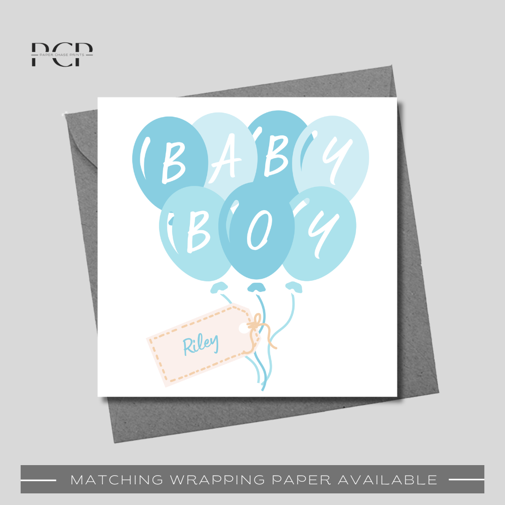 Baby Boy Blue Balloons Wrapping Paper