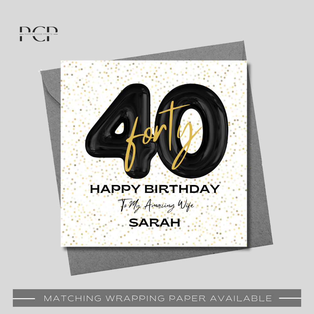 40th Birthday Black & Gold Balloon Wrapping Paper