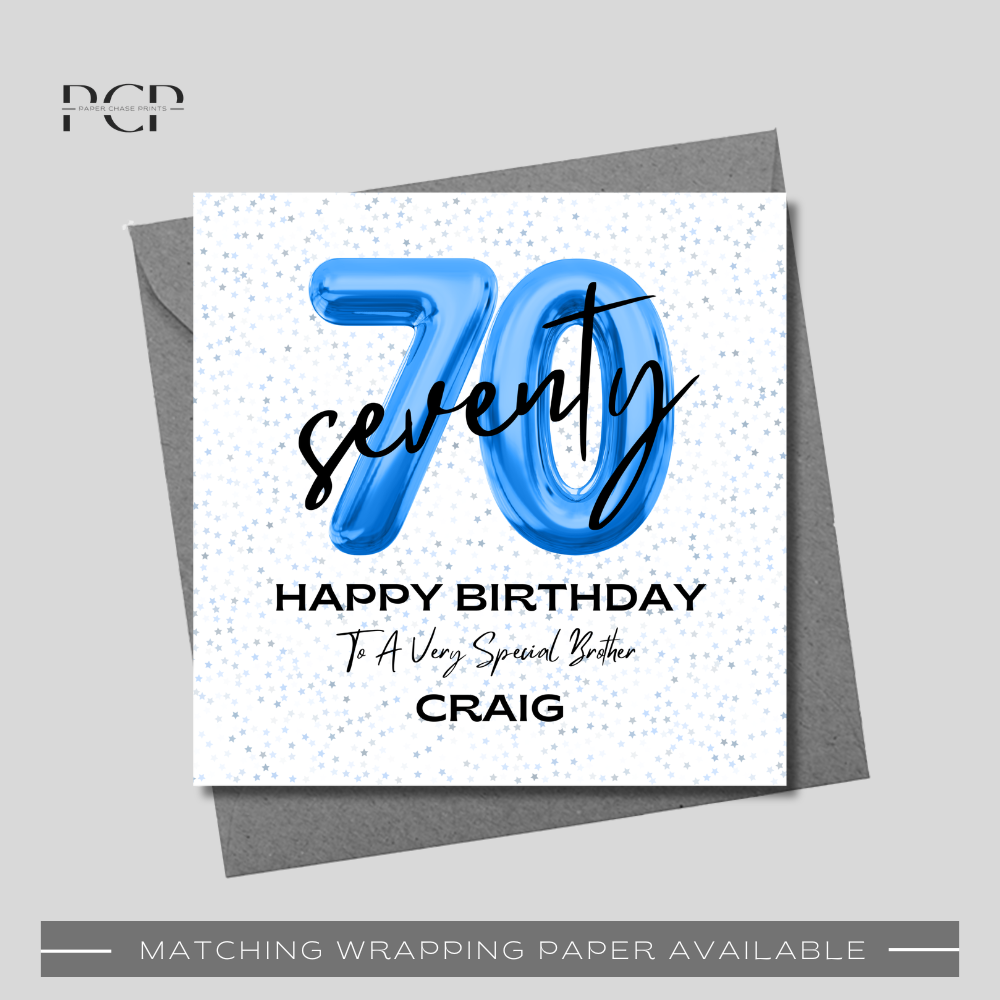 70th Birthday Blue Balloon Wrapping Paper