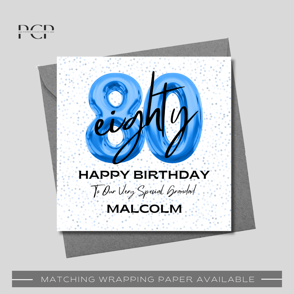 80th Birthday Blue Balloon Wrapping Paper