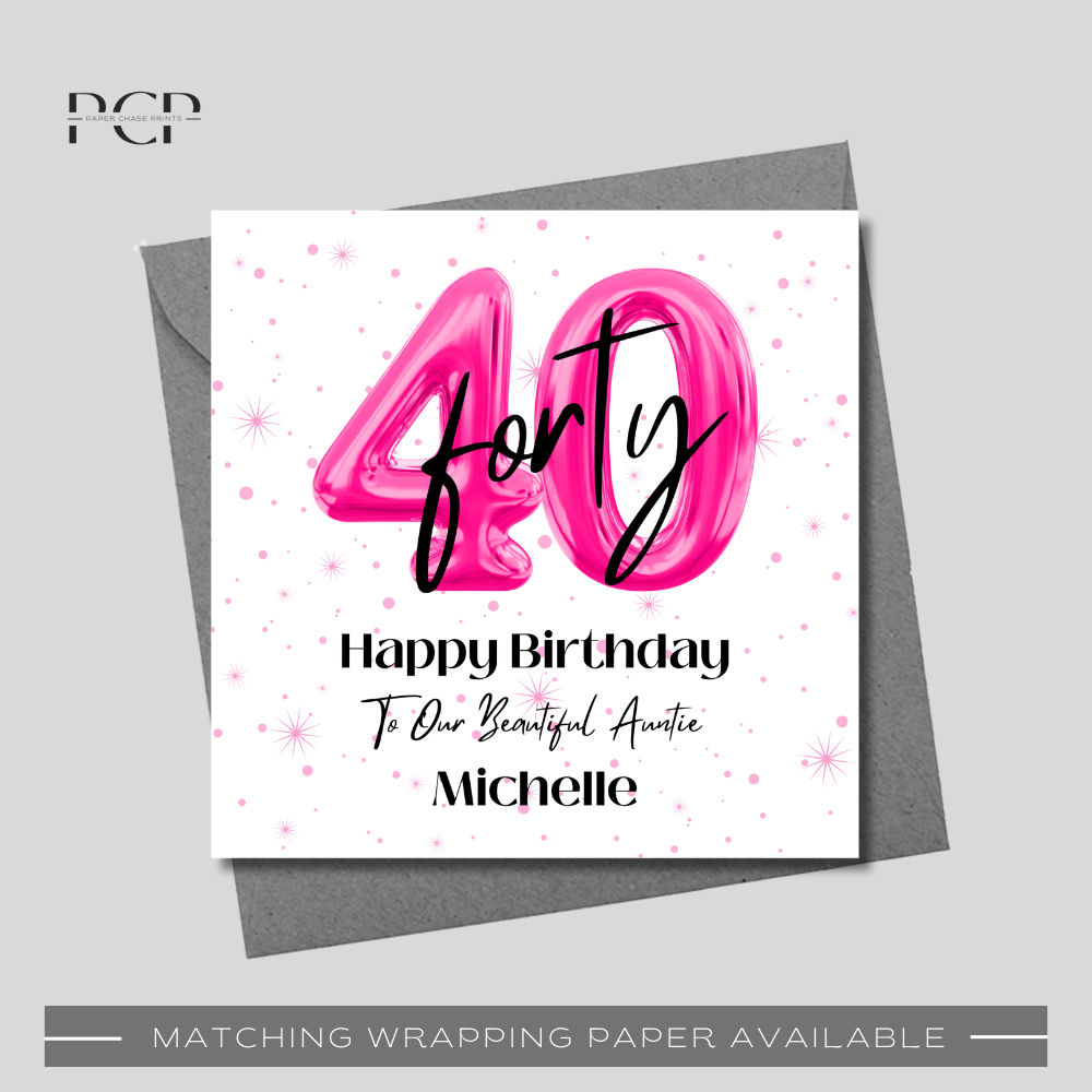 40th Birthday Pink Balloon Wrapping Paper