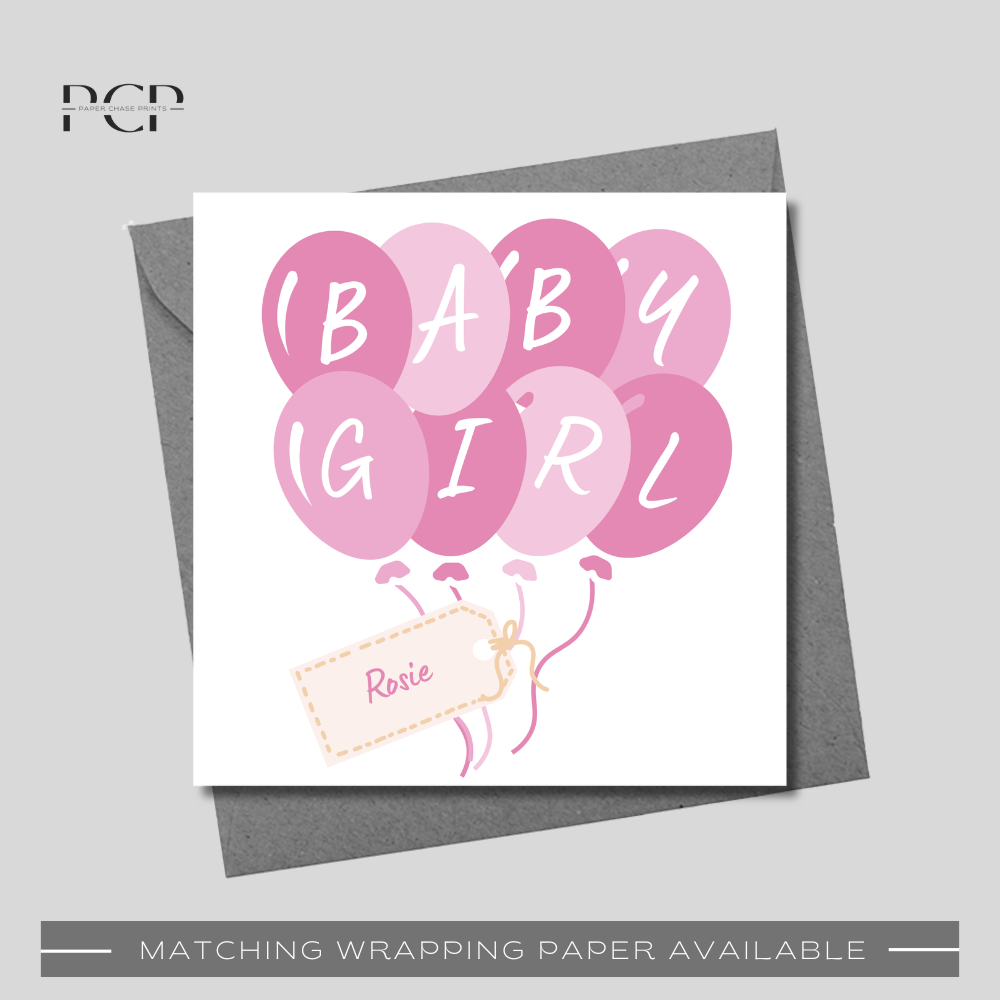 Baby Girl Pink Balloons Wrapping Paper