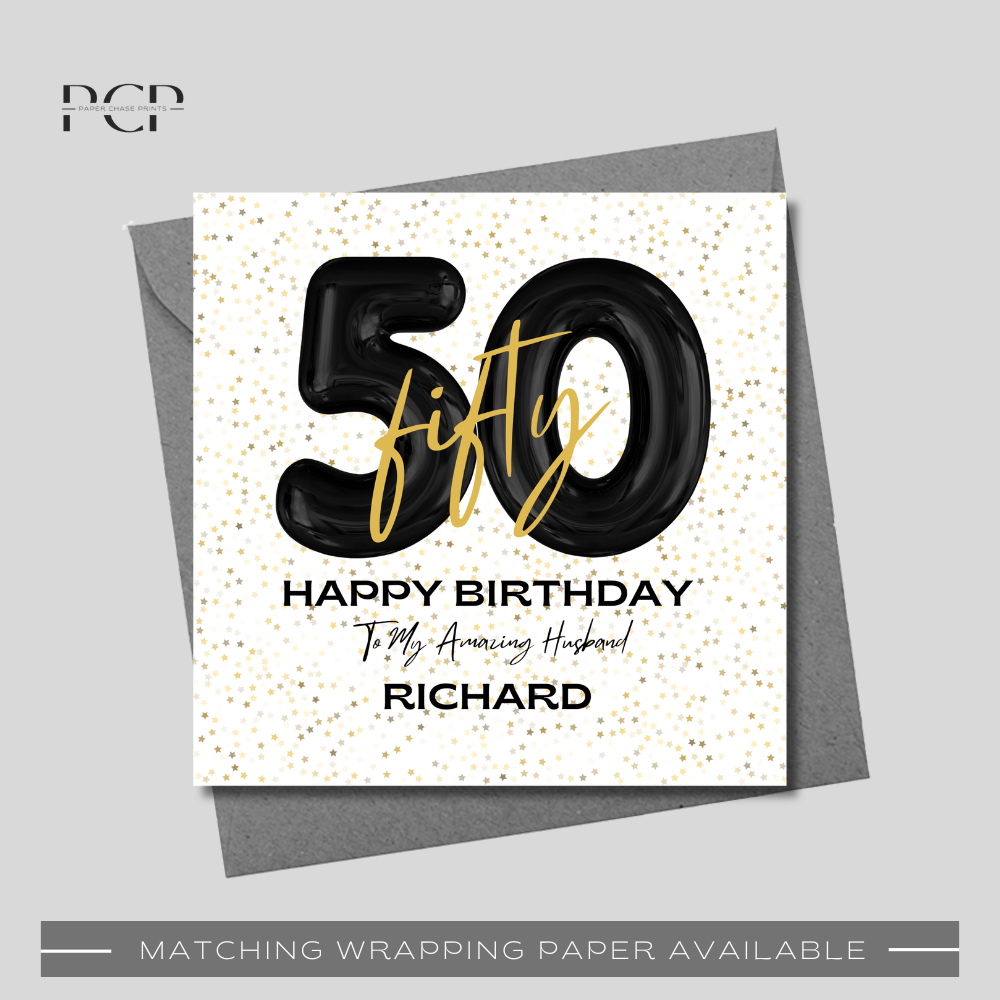 50th Birthday Black & Gold Balloon Wrapping Paper