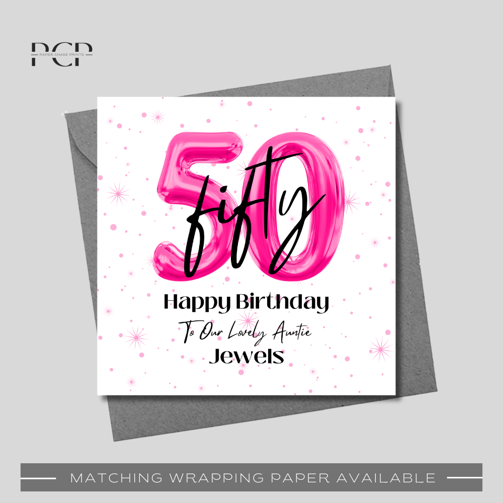 50th Birthday Pink Balloon Wrapping Paper