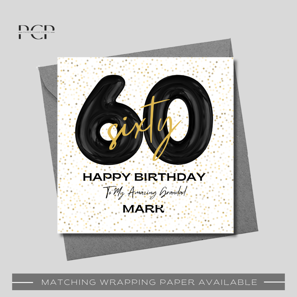 60th Birthday Black & Gold Balloon Wrapping Paper