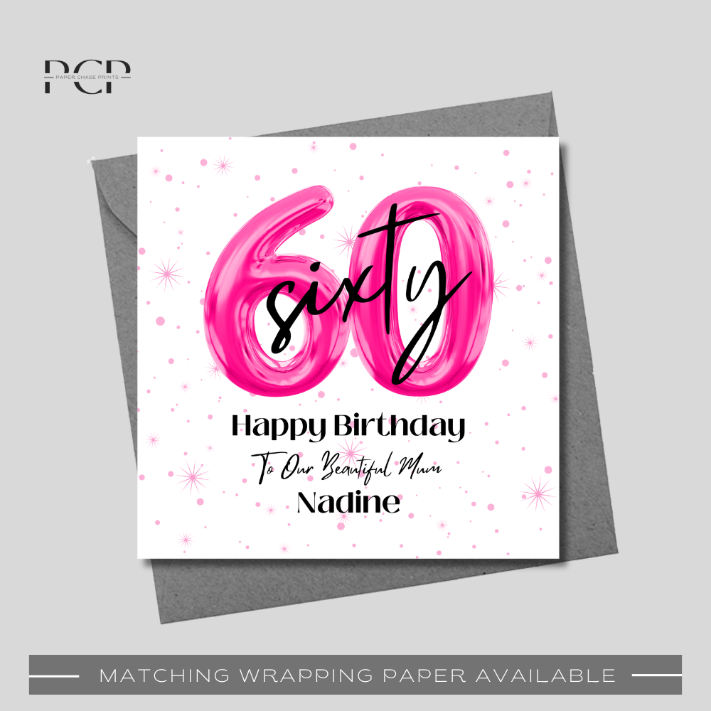 60th Birthday Pink Balloon Wrapping Paper