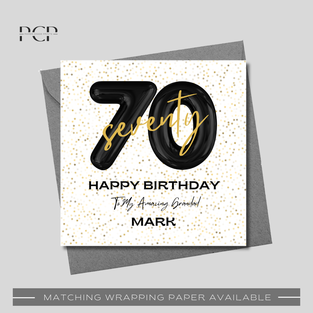 70th Birthday Black & Gold Balloon Wrapping Paper
