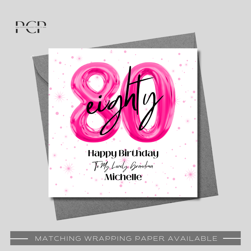 80th Birthday Pink Balloon Wrapping Paper