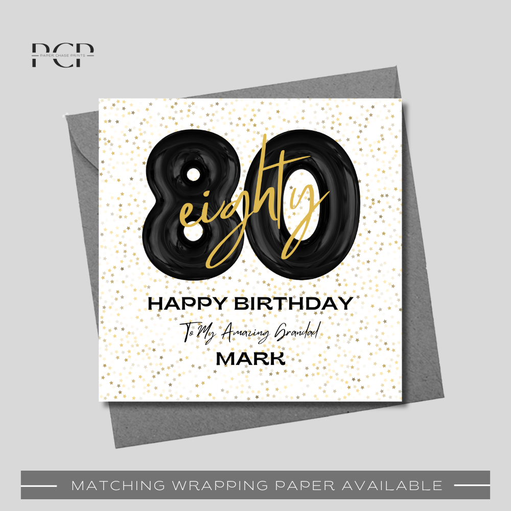 80th Birthday Black & Gold Balloon Wrapping Paper